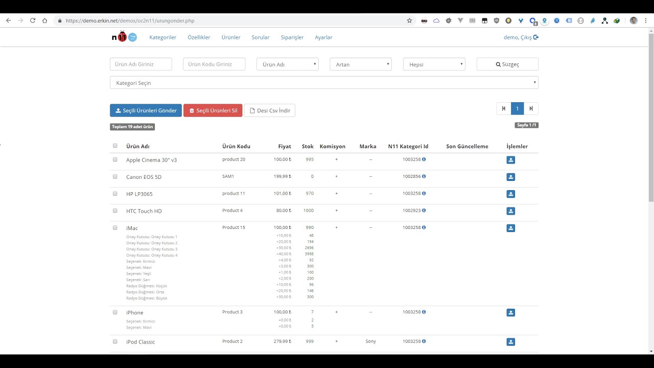Opencart N11 Integration Module